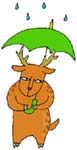 雨の下で傘をさしている鹿のイラスト