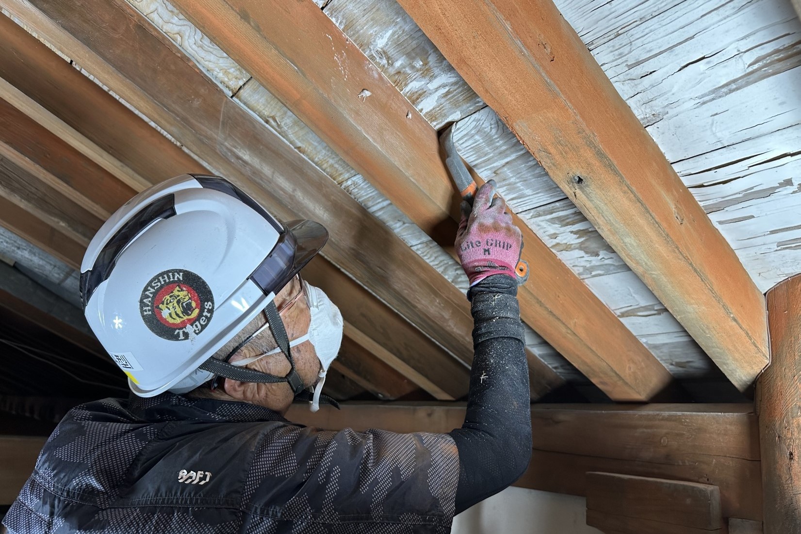 胡粉掻き落とし作業