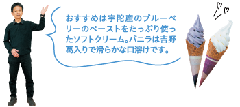 ブルーベリーのペーストをたっぷり使ったソフトクリーム