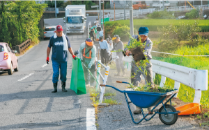 背丈ほども伸びるという路肩の雑草を清掃