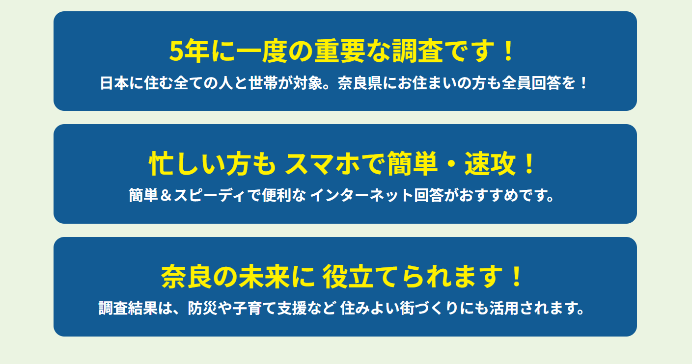 5年に一度の重要な調査です！忙しい方もスマホで簡単・速攻！奈良の未来に役立てられます！