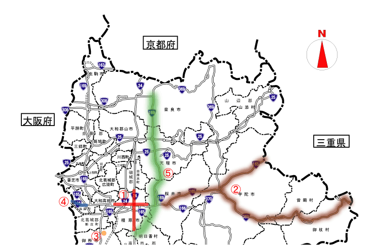 奈良県の風景街道ルート図
